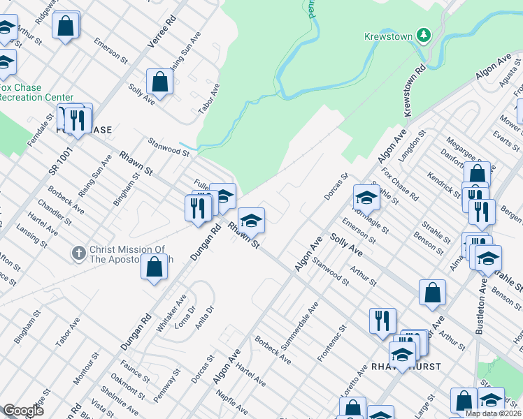map of restaurants, bars, coffee shops, grocery stores, and more near 1403 Cherry Blossom Way in Philadelphia