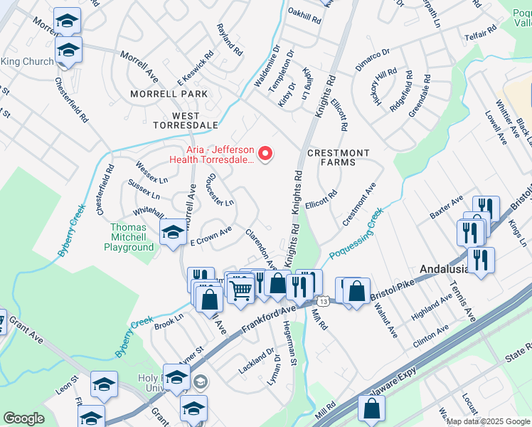 map of restaurants, bars, coffee shops, grocery stores, and more near 3685 North Hereford Lane in Philadelphia