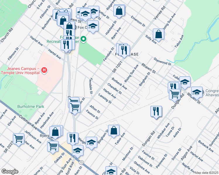 map of restaurants, bars, coffee shops, grocery stores, and more near 918 Chandler Street in Philadelphia