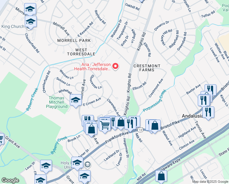map of restaurants, bars, coffee shops, grocery stores, and more near 3685 North Hereford Lane in Philadelphia