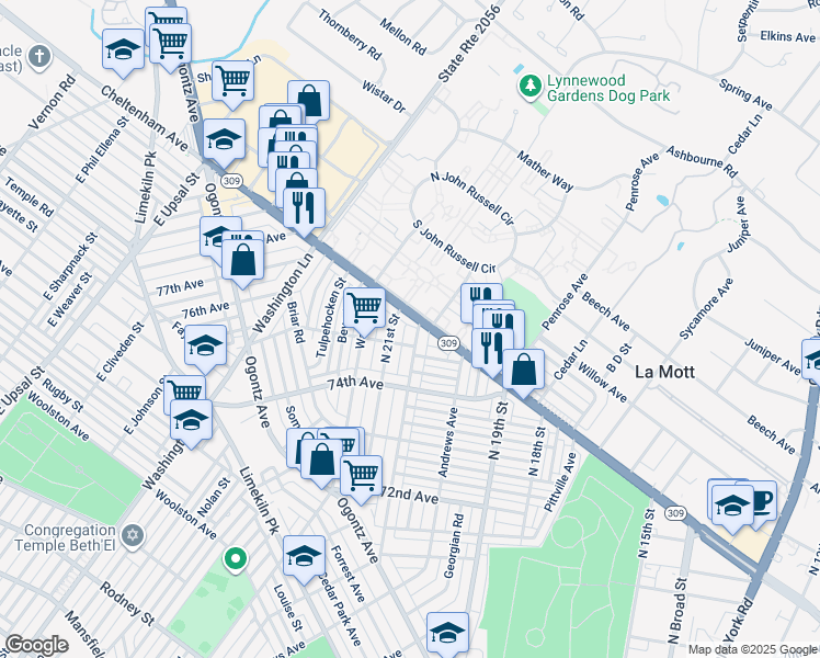 map of restaurants, bars, coffee shops, grocery stores, and more near 7520 North 20th Street in Philadelphia