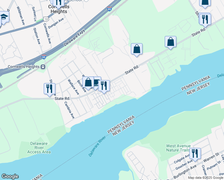 map of restaurants, bars, coffee shops, grocery stores, and more near 145B Fleet Court in Bucks County