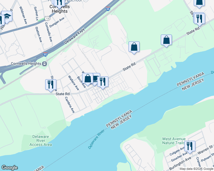 map of restaurants, bars, coffee shops, grocery stores, and more near 136B Fleet Court in Bucks County