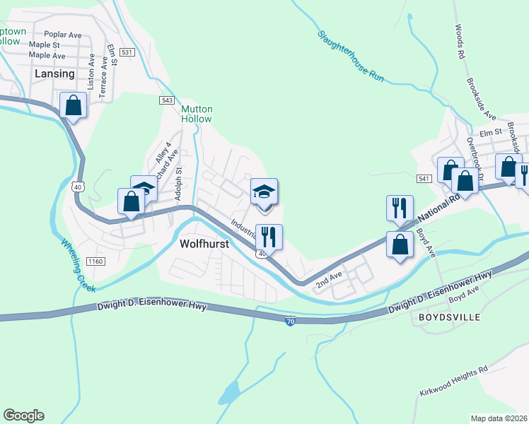 map of restaurants, bars, coffee shops, grocery stores, and more near 55707 Industrial Drive in Bridgeport