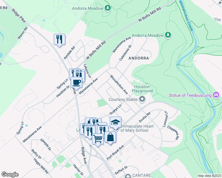 map of restaurants, bars, coffee shops, grocery stores, and more near 8726 Sagamore Road in Philadelphia