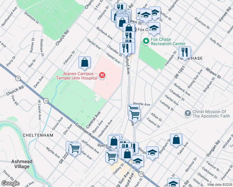 map of restaurants, bars, coffee shops, grocery stores, and more near 7722 Hasbrook Avenue in Philadelphia
