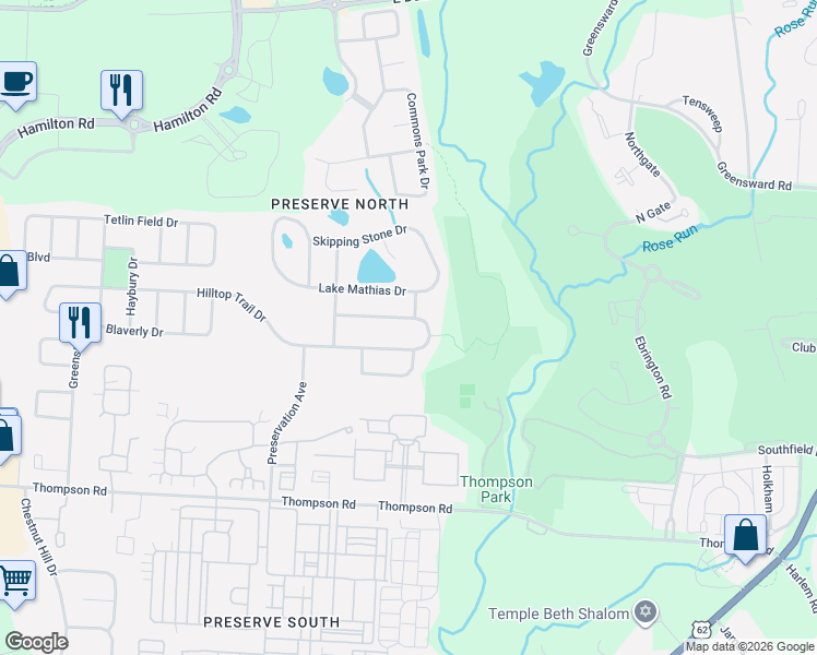 map of restaurants, bars, coffee shops, grocery stores, and more near 6481 Summers Nook Drive in New Albany