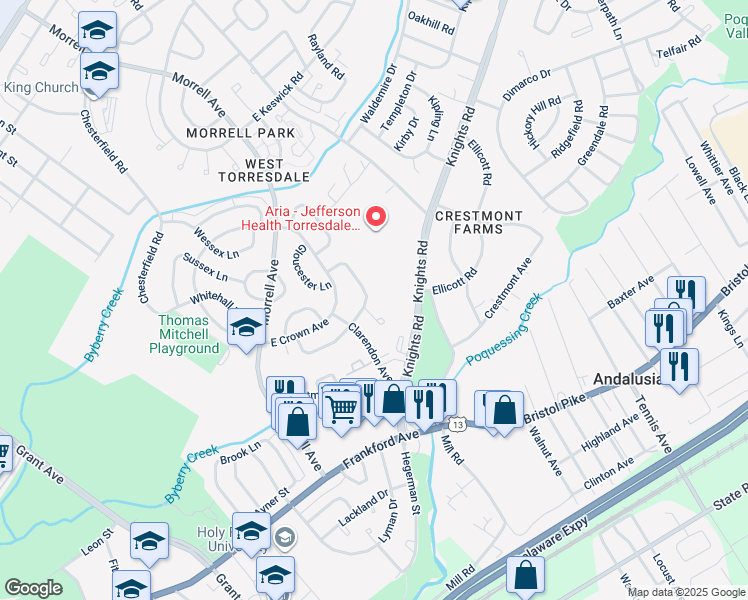 map of restaurants, bars, coffee shops, grocery stores, and more near 3683 North Hereford Lane in Philadelphia