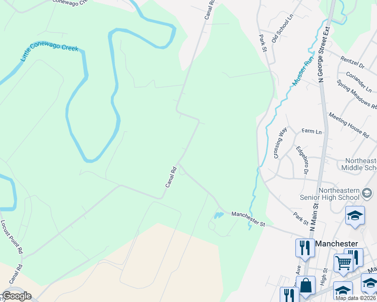 map of restaurants, bars, coffee shops, grocery stores, and more near 1440 Canal Road Exd in Manchester