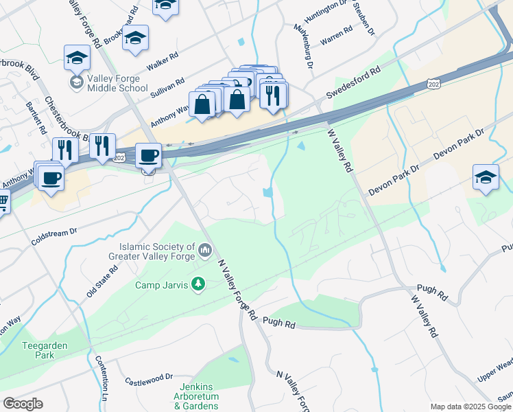 map of restaurants, bars, coffee shops, grocery stores, and more near 212 Old Forge Crossing in Devon