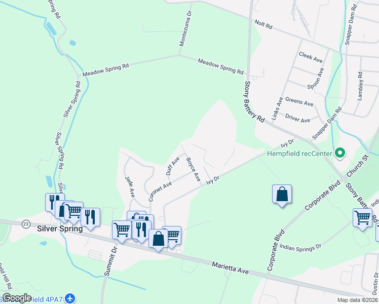 map of restaurants, bars, coffee shops, grocery stores, and more near 978 Boyce Avenue in Lancaster