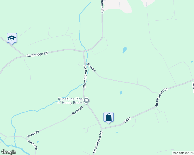 map of restaurants, bars, coffee shops, grocery stores, and more near 6186 Ross Road in Honey Brook