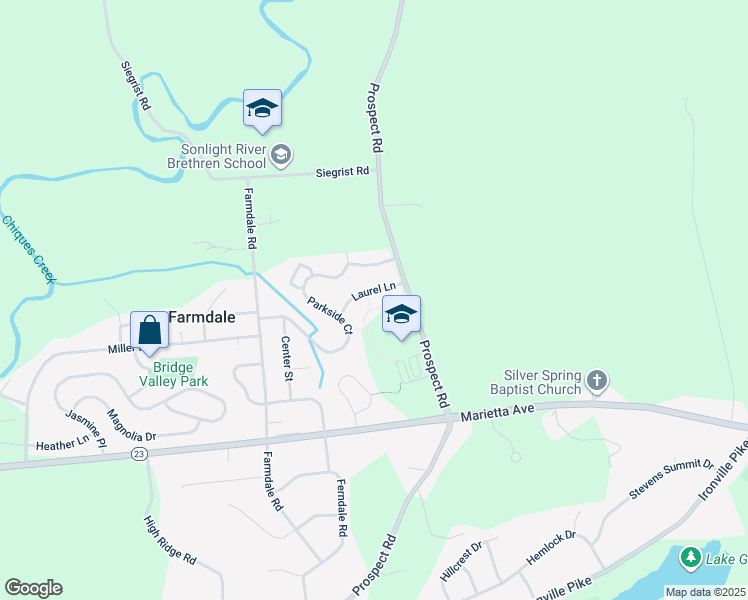 map of restaurants, bars, coffee shops, grocery stores, and more near 4074 Laurel Lane in Mount Joy