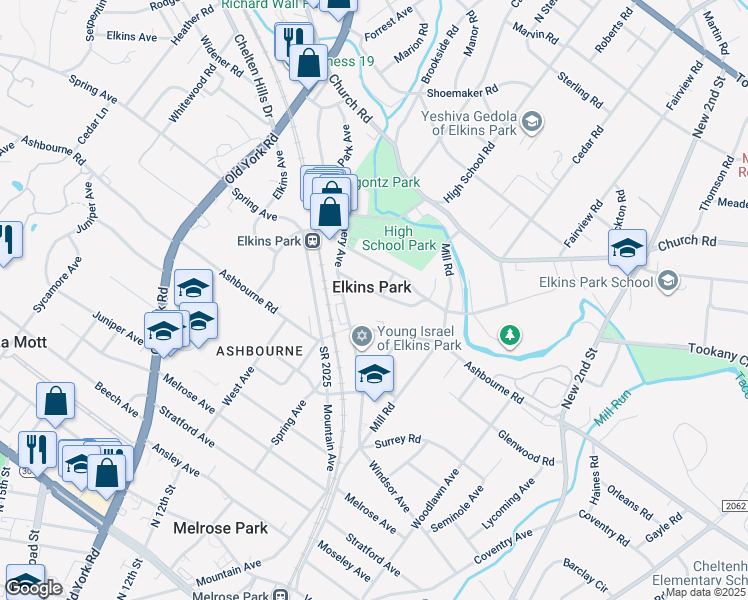 map of restaurants, bars, coffee shops, grocery stores, and more near 332 Gerard Avenue in Elkins Park