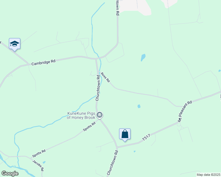 map of restaurants, bars, coffee shops, grocery stores, and more near 6186 Ross Road in Honey Brook