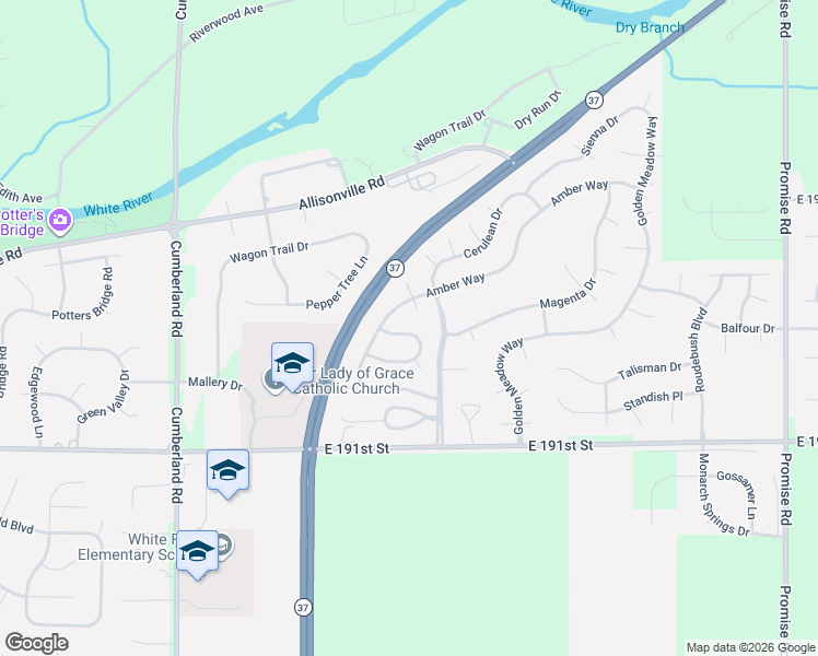 map of restaurants, bars, coffee shops, grocery stores, and more near 19398 Iris Court in Noblesville