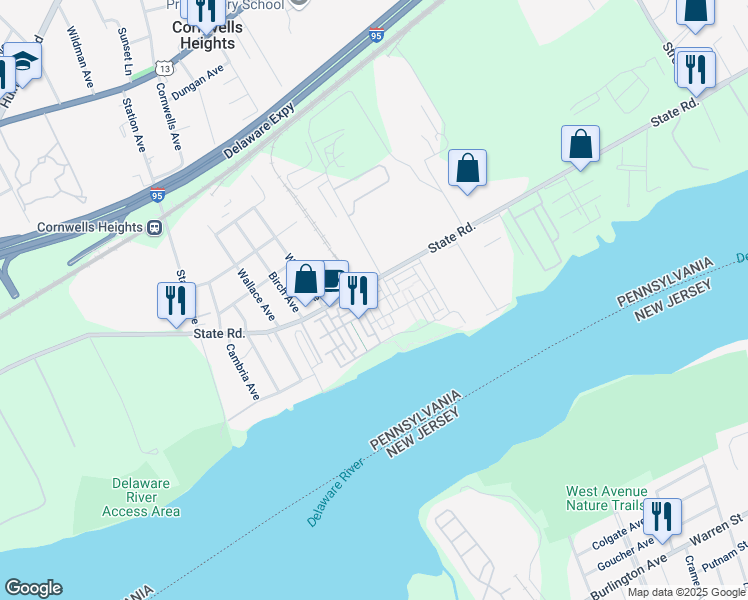 map of restaurants, bars, coffee shops, grocery stores, and more near 140A Fleet Court in Bucks County