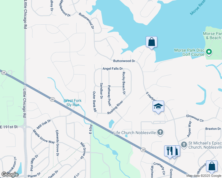 map of restaurants, bars, coffee shops, grocery stores, and more near 19385 Pathway Point in Noblesville