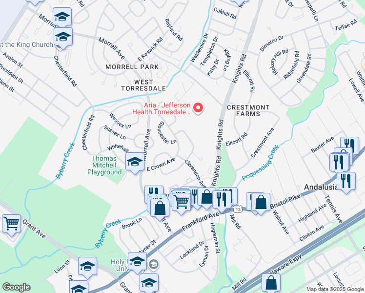 map of restaurants, bars, coffee shops, grocery stores, and more near 3621 East Crown Avenue in Philadelphia