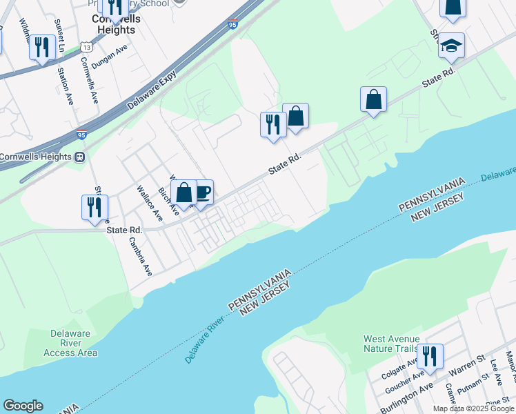 map of restaurants, bars, coffee shops, grocery stores, and more near in Bucks County