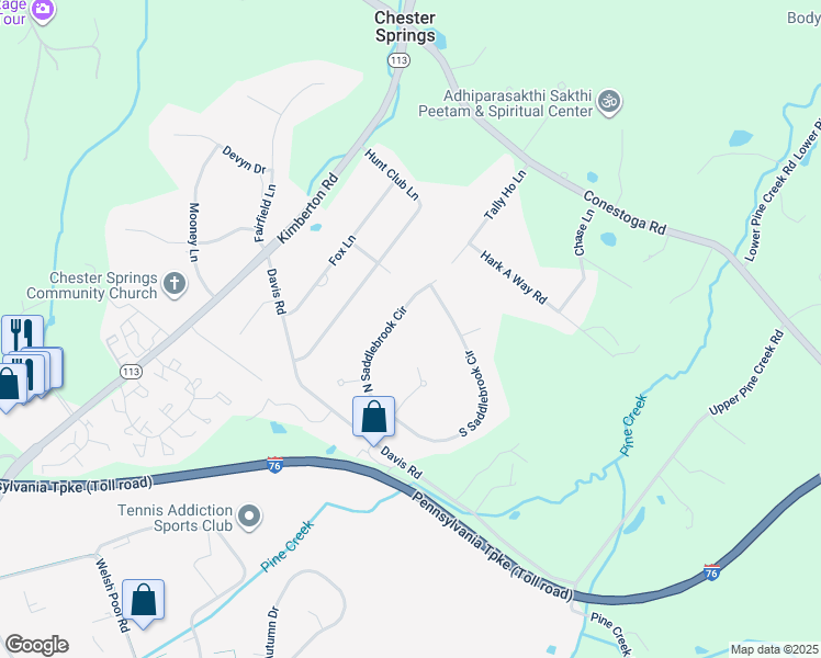 map of restaurants, bars, coffee shops, grocery stores, and more near 414 North Saddlebrook Circle in Chester Springs