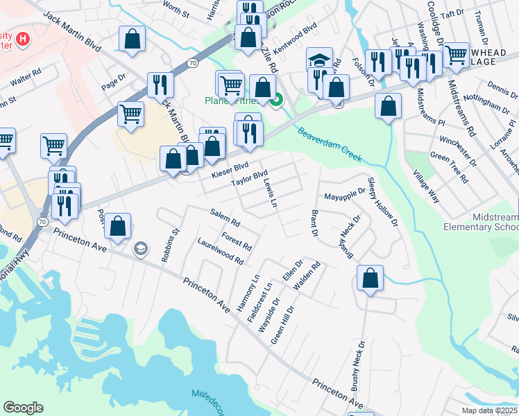 map of restaurants, bars, coffee shops, grocery stores, and more near 117 Timothy Street in Brick Township