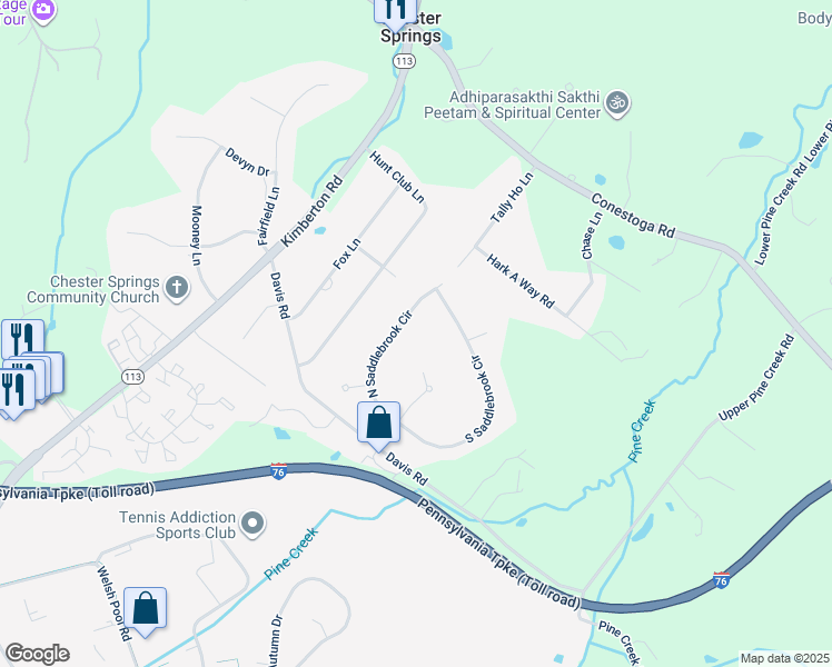 map of restaurants, bars, coffee shops, grocery stores, and more near 414 North Saddlebrook Circle in Chester Springs