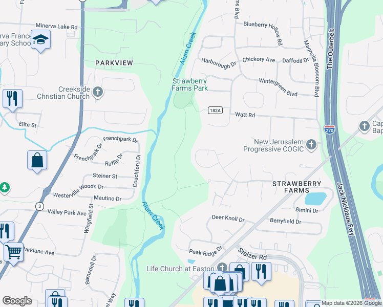 map of restaurants, bars, coffee shops, grocery stores, and more near 3744 Dolomite Drive in Columbus