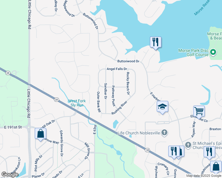 map of restaurants, bars, coffee shops, grocery stores, and more near 19385 Pathway Point in Noblesville