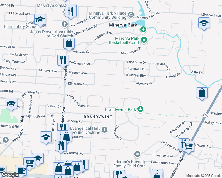 map of restaurants, bars, coffee shops, grocery stores, and more near 2895 Kilbourne Avenue in Columbus