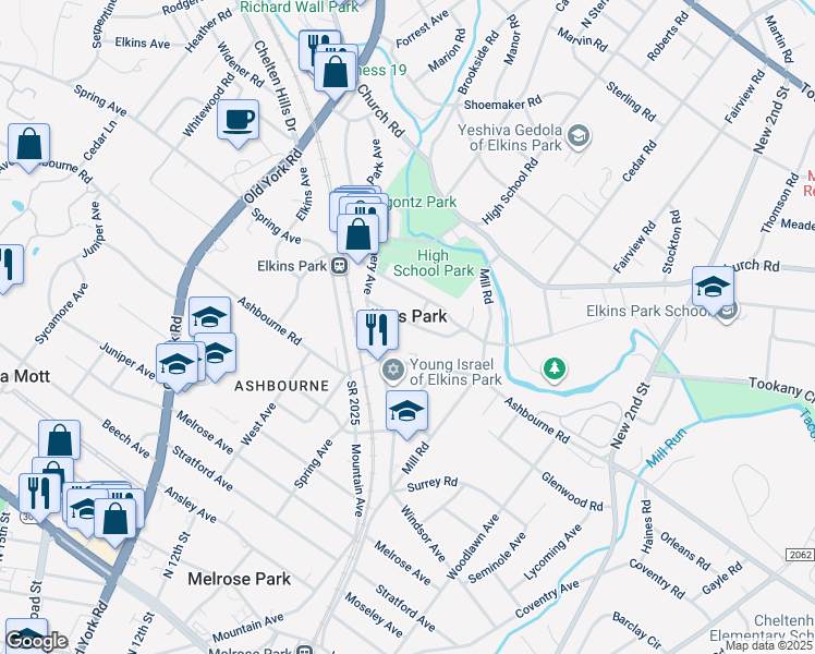 map of restaurants, bars, coffee shops, grocery stores, and more near 332 Gerard Avenue in Elkins Park