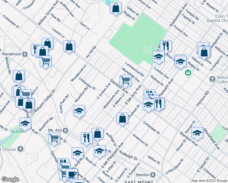 map of restaurants, bars, coffee shops, grocery stores, and more near 617 Wadsworth Avenue in Philadelphia
