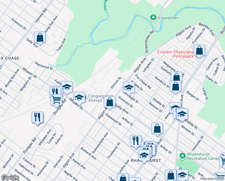 map of restaurants, bars, coffee shops, grocery stores, and more near 8233 Dorcas Street in Philadelphia