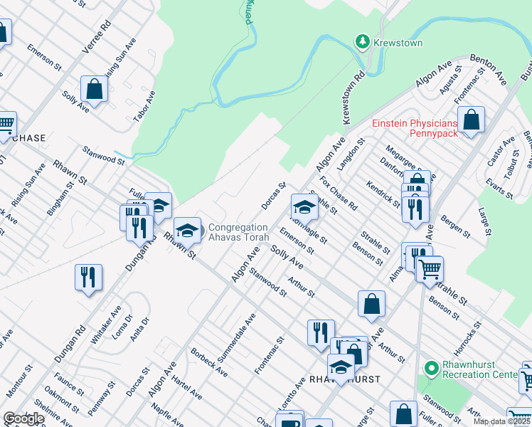 map of restaurants, bars, coffee shops, grocery stores, and more near 8233 Dorcas Street in Philadelphia