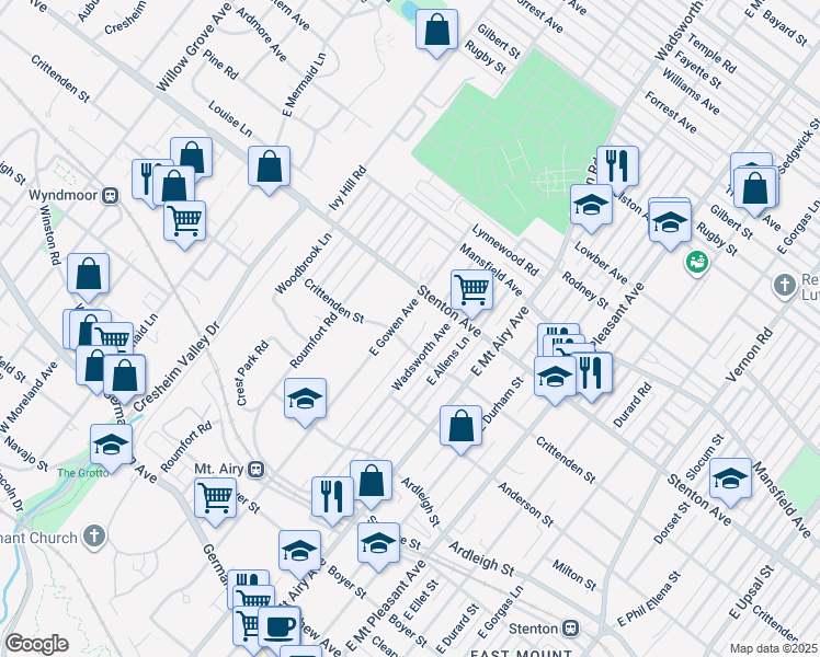 map of restaurants, bars, coffee shops, grocery stores, and more near 404 East Gowen Avenue in Philadelphia