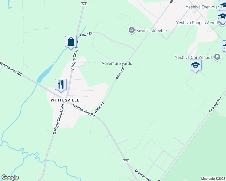 map of restaurants, bars, coffee shops, grocery stores, and more near 257 White Road in Jackson Township