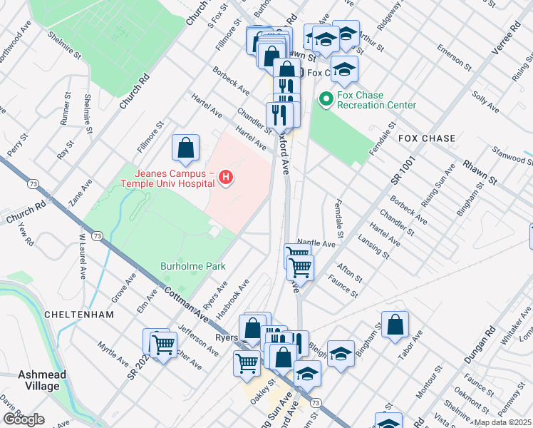 map of restaurants, bars, coffee shops, grocery stores, and more near 7722 Hasbrook Avenue in Philadelphia