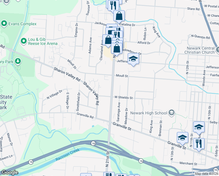map of restaurants, bars, coffee shops, grocery stores, and more near 765 North 21st Street in Newark