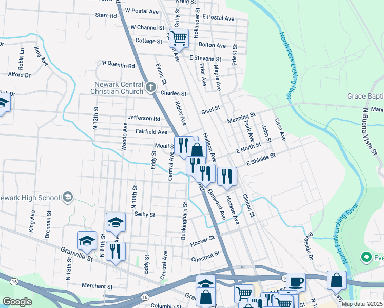 map of restaurants, bars, coffee shops, grocery stores, and more near 428 Mount Vernon Road in Newark