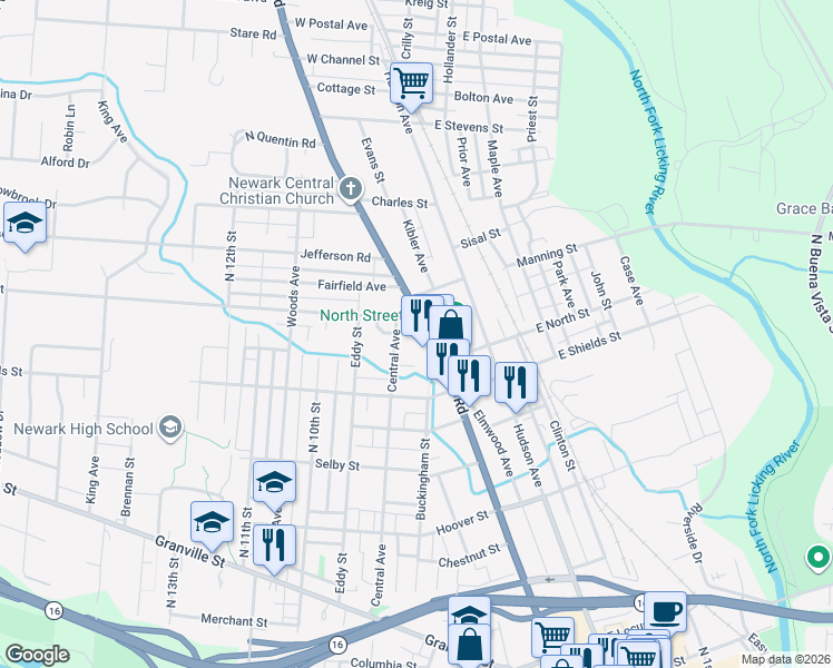 map of restaurants, bars, coffee shops, grocery stores, and more near 464 Central Avenue in Newark