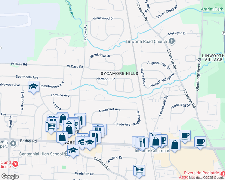 map of restaurants, bars, coffee shops, grocery stores, and more near 5425 Millington Road in Columbus