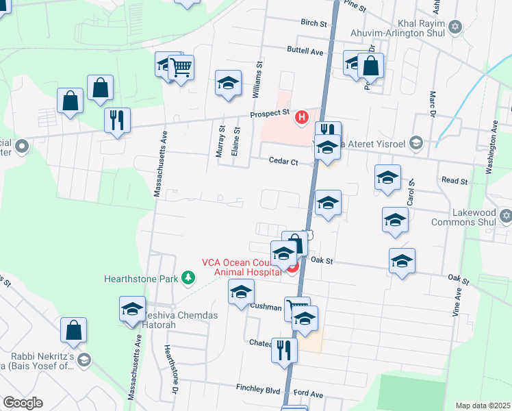 map of restaurants, bars, coffee shops, grocery stores, and more near 63 Rena Lane in Lakewood