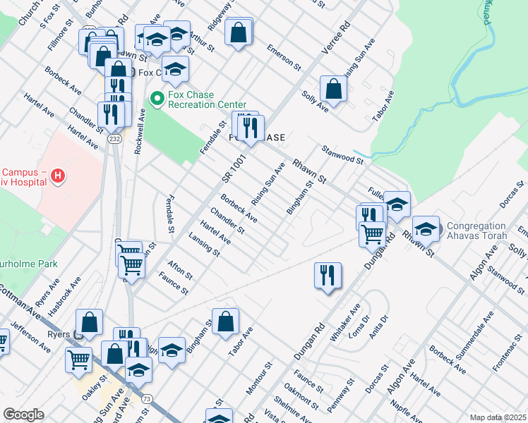 map of restaurants, bars, coffee shops, grocery stores, and more near 1010 Griffith Street in Philadelphia