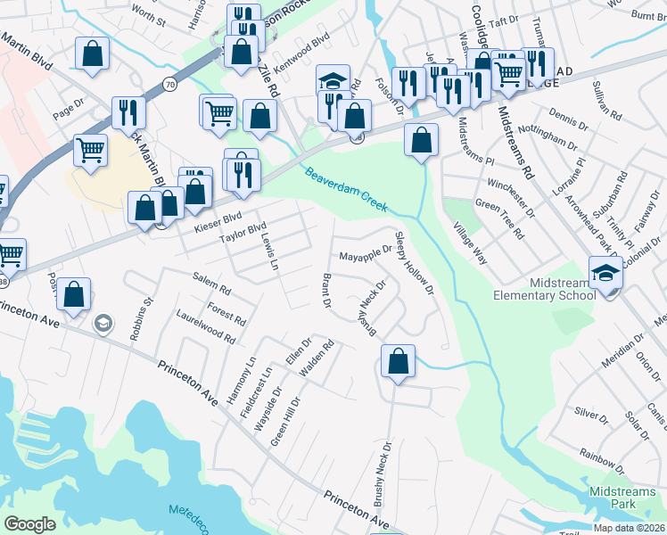 map of restaurants, bars, coffee shops, grocery stores, and more near 2 Cottontail Drive in Brick Township