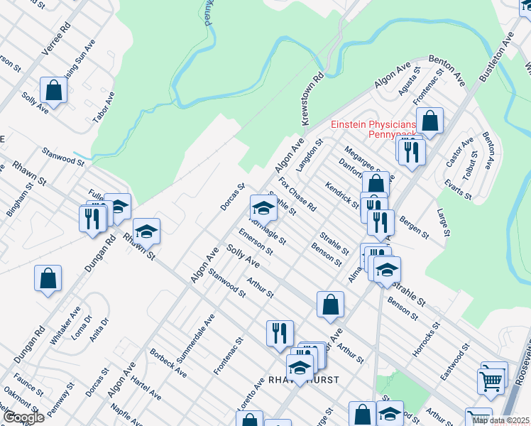 map of restaurants, bars, coffee shops, grocery stores, and more near 1616 Benson Street in Philadelphia