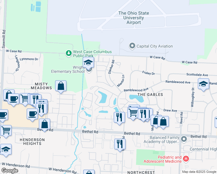map of restaurants, bars, coffee shops, grocery stores, and more near 2211 Teardrop Avenue in Columbus