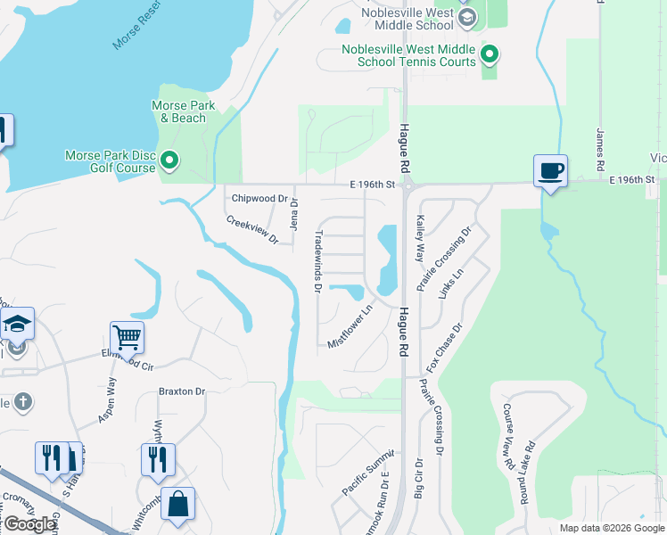 map of restaurants, bars, coffee shops, grocery stores, and more near 7596 Wheatgrass Lane in Noblesville