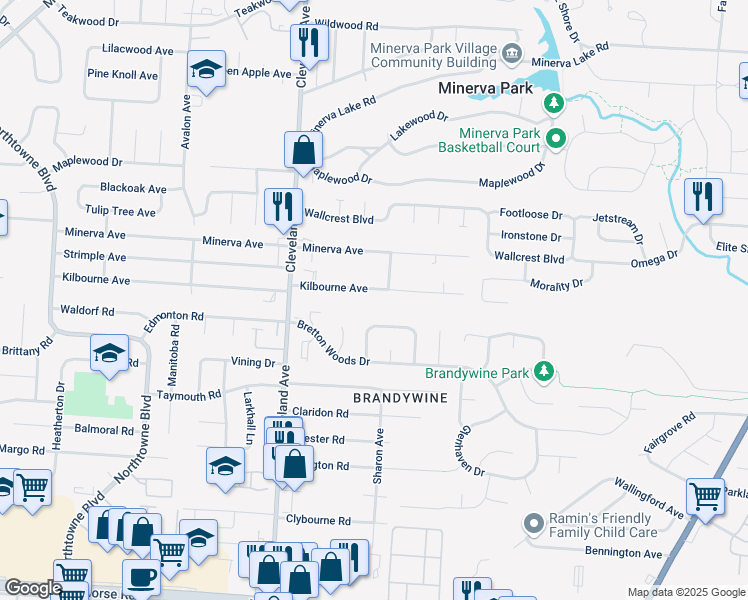 map of restaurants, bars, coffee shops, grocery stores, and more near 2777 Kilbourne Avenue in Columbus