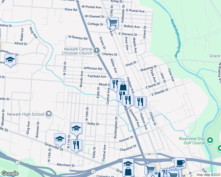 map of restaurants, bars, coffee shops, grocery stores, and more near 464 Central Avenue in Newark