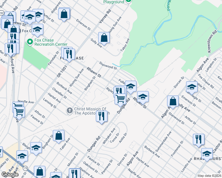 map of restaurants, bars, coffee shops, grocery stores, and more near 1207 Ripley Street in Philadelphia